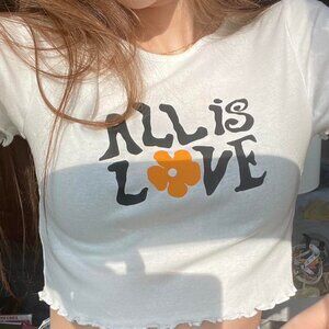 "All is Love" Baby Tee H and M Divided Womens Small Boho Cute Y2K